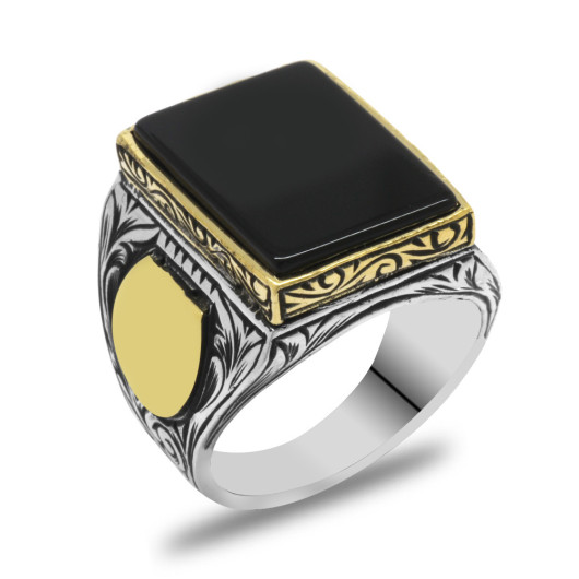 Black Onyx Stone Classic Design Personalized Name Letter Written 925 Sterling Silver Men Ring