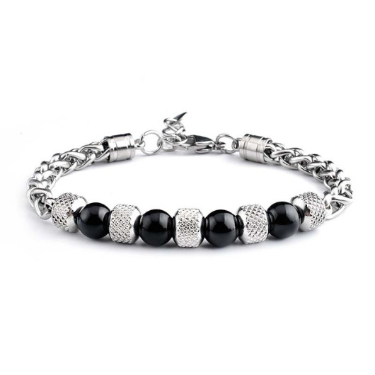 Black Onyx Steel Length Adjustable Avant Garde Men Bracelet