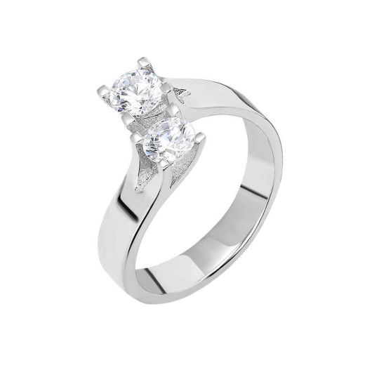 Starlight Diamond Diamond Mount Silver Women Double Stone Ring