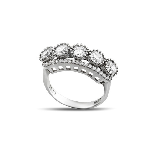 Diamond Drop Design 925 Sterling Silver Women Five Stone Ring