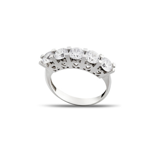 Diamond Micro Stone Elegant Design Silver Women Five Stone Ring