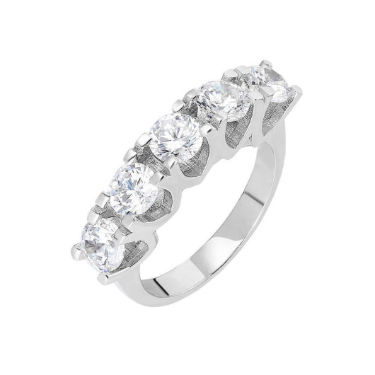 Diamond U Design 925 Sterling Silver Women Five Stone Ring