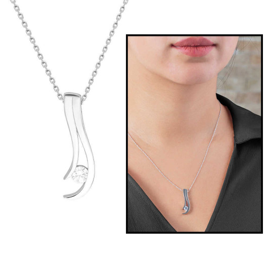 Diamond Solitaire Modern Design Silver Women Necklace