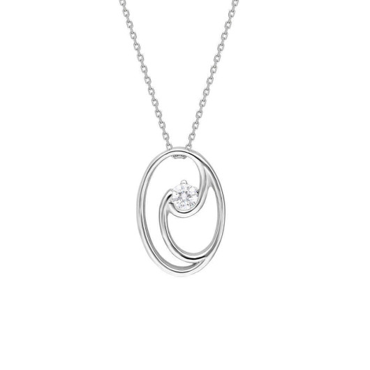 Diamond Solitaire Oval Design 925 Sterling Silver Women Necklace