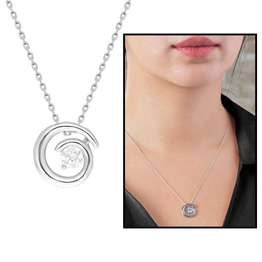 Starlight Diamond Solitaire Spiral Design Silver Women Necklace