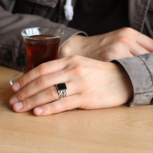 Chain Design Black Onyx Stone 925 Sterling Silver Men Ring