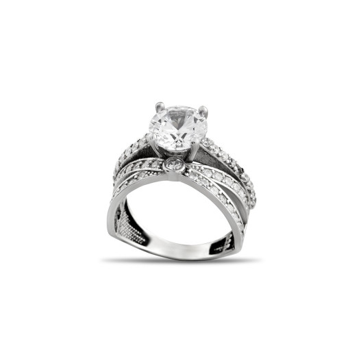 Zircon Stone Cat Eye Design Silver Women Solitaire Ring