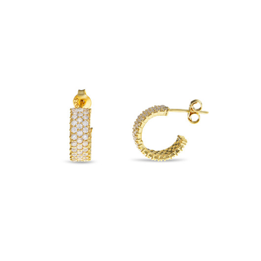 Zircon Stone Half Round Gold Color Silver Women Earring