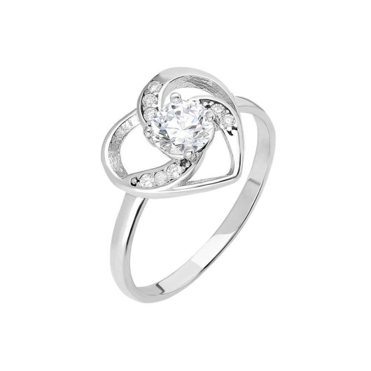 Zircon Single Stone Heart Design 925 Sterling Silver Women Ring