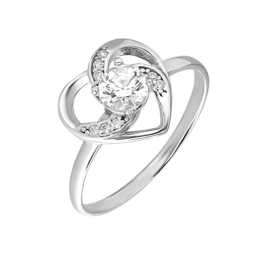 Zircon Single Stone Heart Design 925 Sterling Silver Women Ring