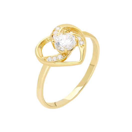 Zircon Single Stone Heart Design Gold Silver Women Ring