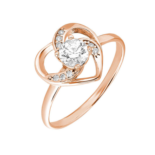 Zircon Single Stone Heart Design Rose Silver Women Ring