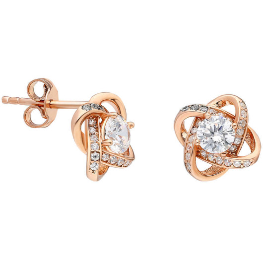 Zircon Single Stone Milky Way Design Rose Silver Earrings