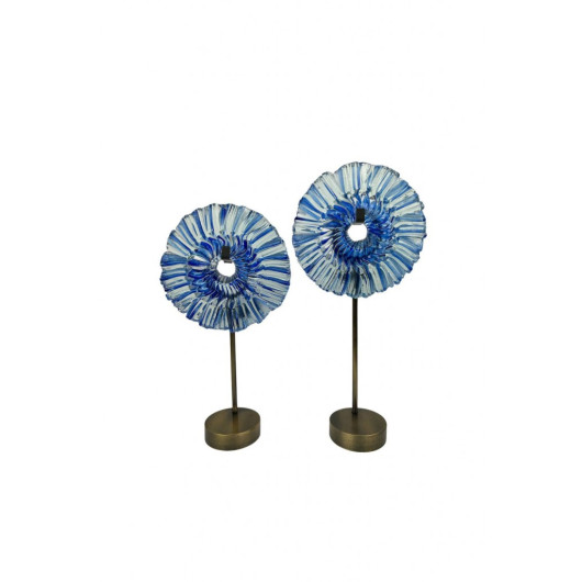 Set Of 2 Candlestick Fusion Glass Blue Discs