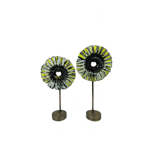 Set Of 2 Candlestick Fusion Glass Green Discs