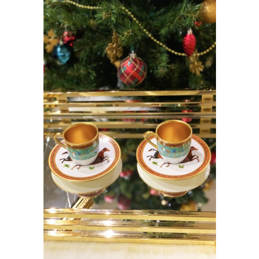 Set Of 2 Gold Cups With Horse Pattern Gift Package
