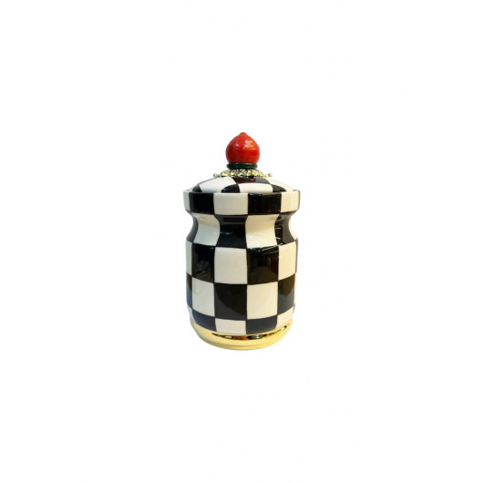 Checkered Black 20 Cm Ceramic Jar
