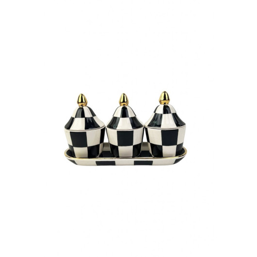 Checkered Black 3-Piece Spice Set