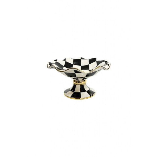 Checkered Black Small Size Footed Fruit Bowl
