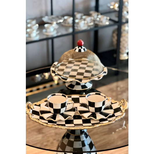 Checkered Black Small Size Cake Stand