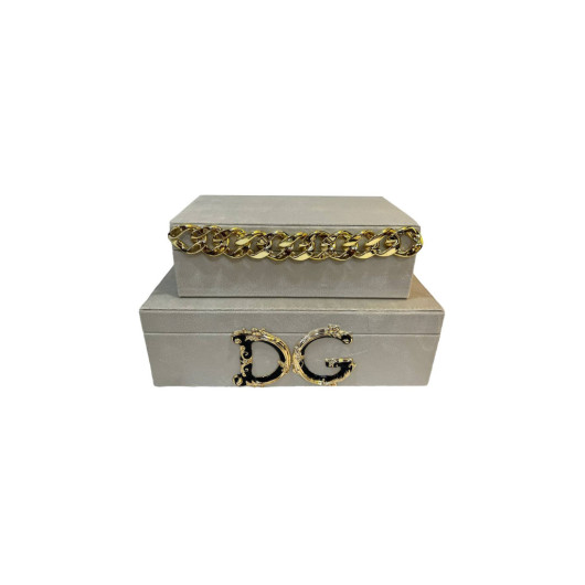 Decorative Dg Pattern Cream Velvet Box Of 2