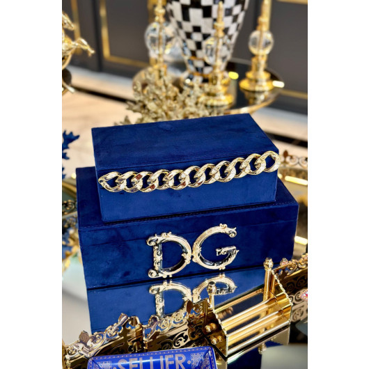 Decorative Dg Pattern Navy Blue Velvet Box Of 2