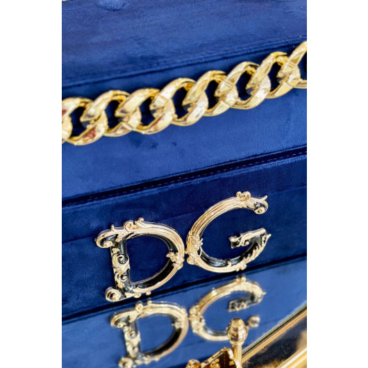 Decorative Dg Pattern Navy Blue Velvet Box Of 2