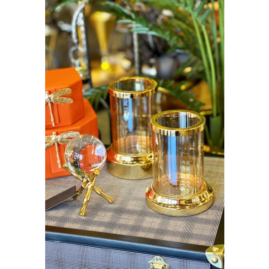 Decorative Double Cylinder Gold Candle Holder