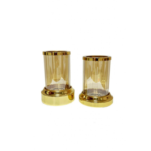 Decorative Double Cylinder Gold Candle Holder