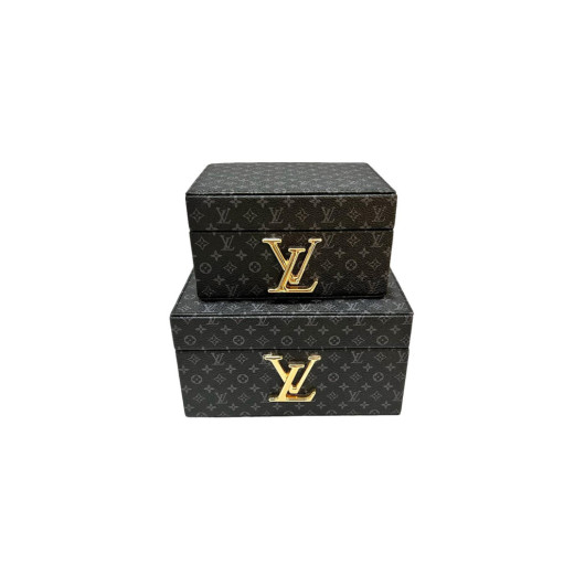 Decorative Lv Pattern Black Leather Box Of 2