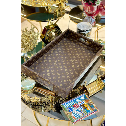 Brown Leather Tray With Decorative Lv Detail