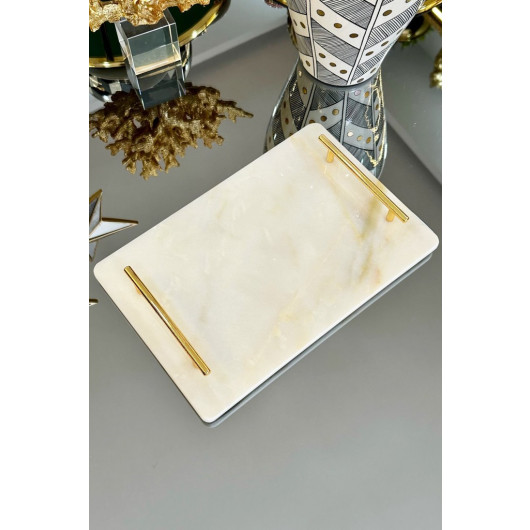 White Natural Marble Tray With Arter Home Handle