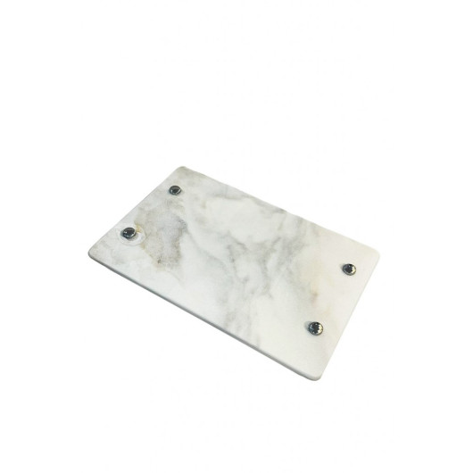 Natural Marble Rectangle Silver Metal Handle Tray