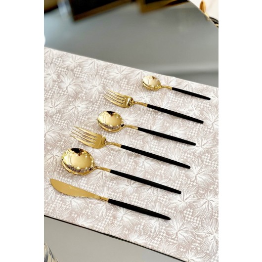 36 Pieces Gold Black Cutlery Set Globe