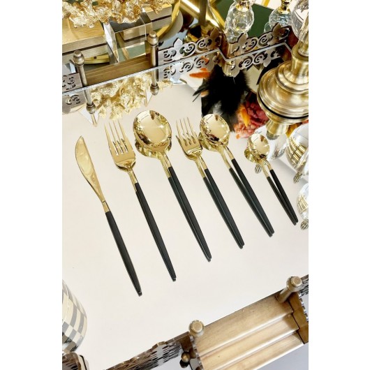 36 Pieces Gold Black Cutlery Set Globe