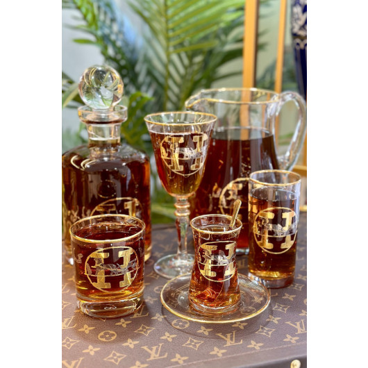H Pattern Gold 6-Piece Soft Drink Glass