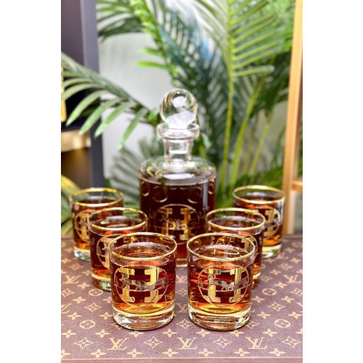H Pattern Gold Set Of 6 Whiskey Glasses