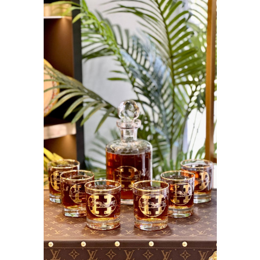 H Pattern Gold Set Of 6 Whiskey Glasses