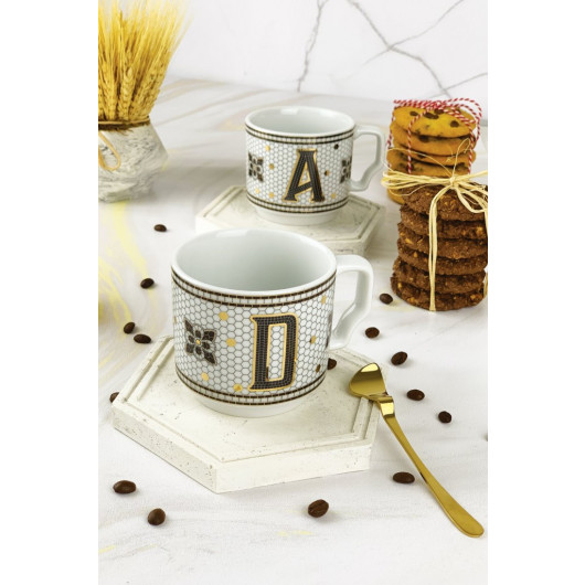 Hermoni Monogram Porcelain Letter Mug - Letter D