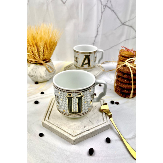 Hermoni Monogram Porcelain Letter Mug - Letter Ü