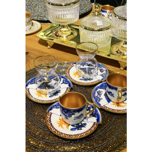 Two Patterned Tea Set Of 6
