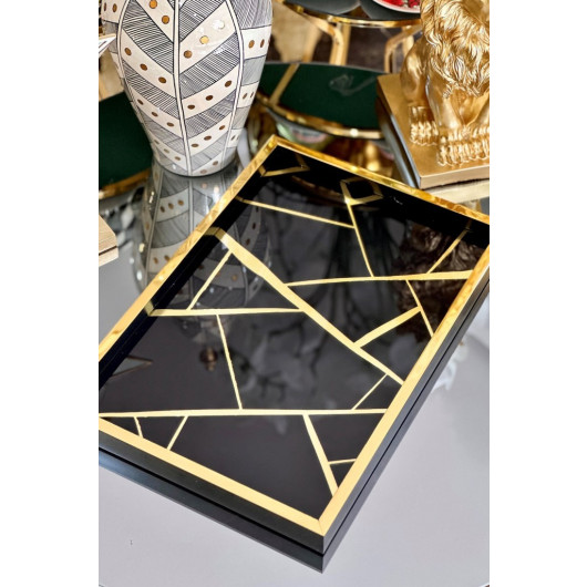 Levi Black Geometric Pattern Decorative Tray
