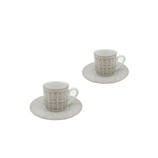 Mosaic Pattern Gray Gift Packed Set Of 2 Cups