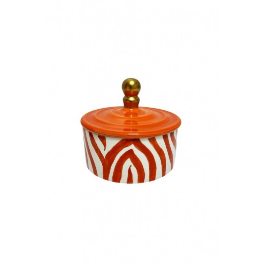 Ceramic Zebra Pattern Orange Sugar Bowl / Turkish Delight Holder
