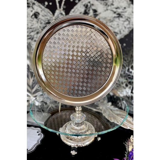 Round Checkered Silver Serving Tray