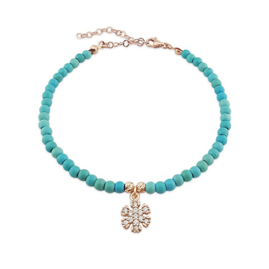 925 Sterling Silver Turquoise Stone Snowflake Bracelet