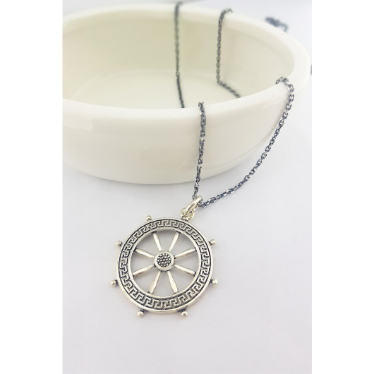 925 Sterling Silver Sailor's Helm Men's Necklace