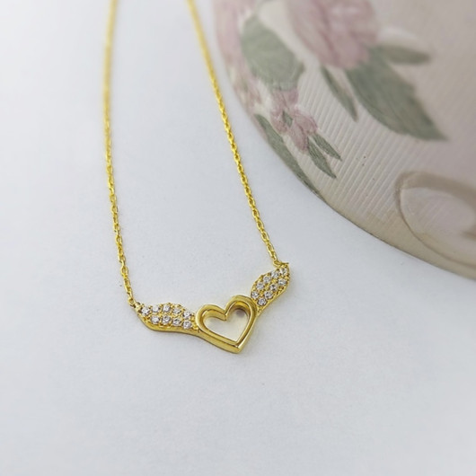 925 Sterling Silver Women's Angel Winged Heart Necklace
