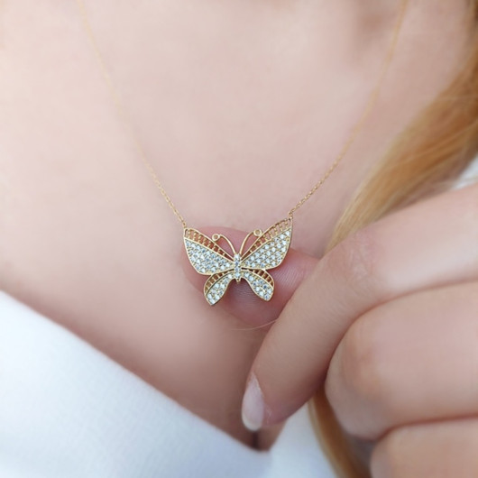 925 Sterling Silver Women's Stone Butterfly Necklace