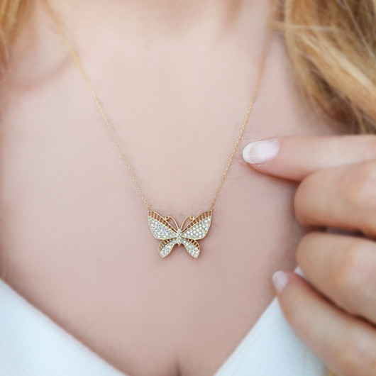 925 Sterling Silver Women's Stone Butterfly Necklace
